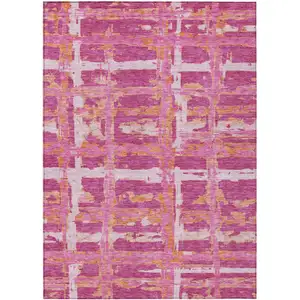 Photo of Blush Pink And Orange Striped Washable Indoor Outdoor Area Rug