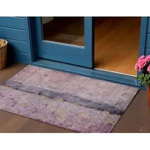 Photo of Blush Pink And Purple Abstract Washable Indoor Outdoor Area Rug