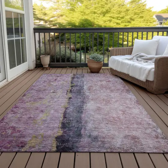 Blush Pink And Purple Abstract Washable Indoor Outdoor Area Rug Photo 7