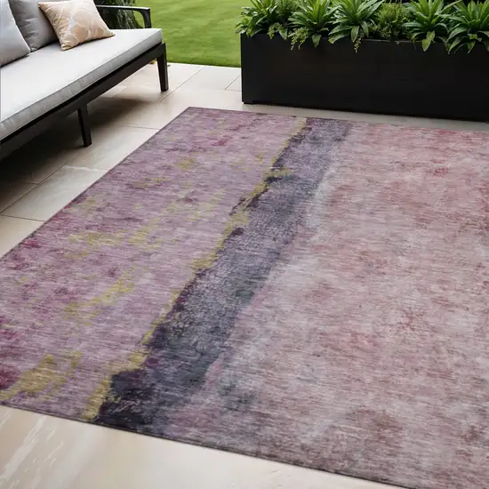 Blush Pink And Purple Abstract Washable Indoor Outdoor Area Rug Photo 1