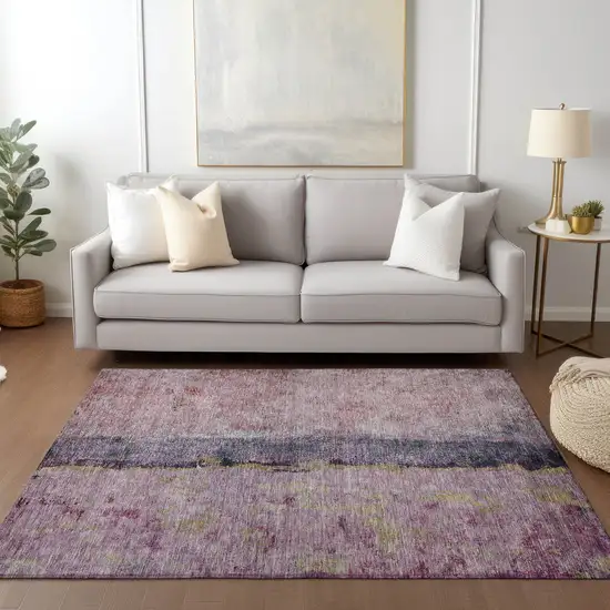 Blush Pink And Purple Abstract Washable Indoor Outdoor Area Rug Photo 8