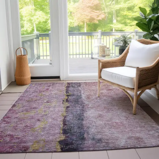 Blush Pink And Purple Abstract Washable Indoor Outdoor Area Rug Photo 9