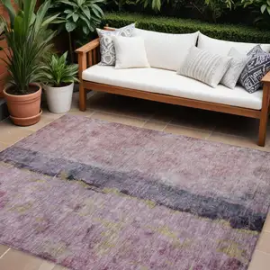 Photo of Blush Pink And Purple Abstract Washable Indoor Outdoor Area Rug