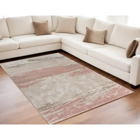 Ivory Beige and Blush Abstract Area Rug Photo 2