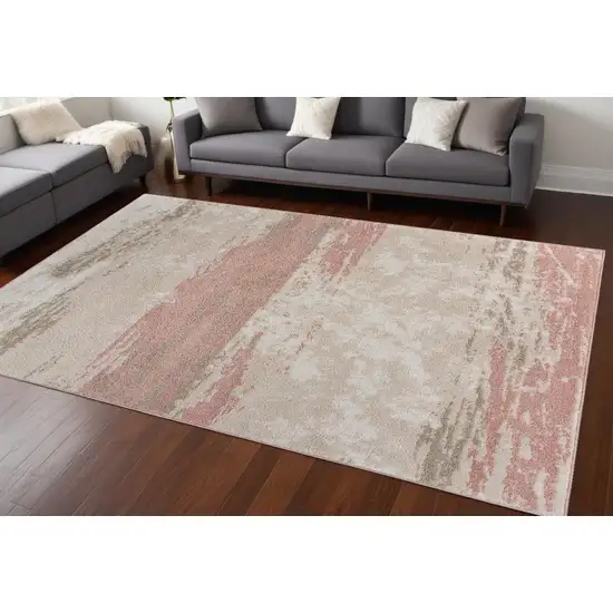 Ivory Beige and Blush Abstract Area Rug Photo 1