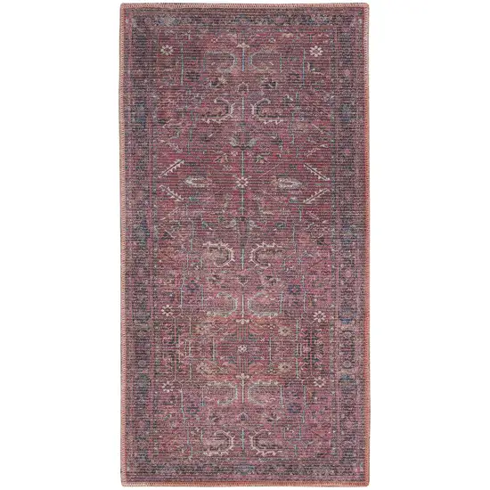 Brick Oriental Power Loom Distressed Washable Area Rug Photo 1