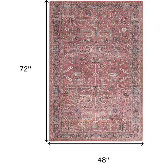 Brick Oriental Power Loom Distressed Washable Area Rug Photo 5