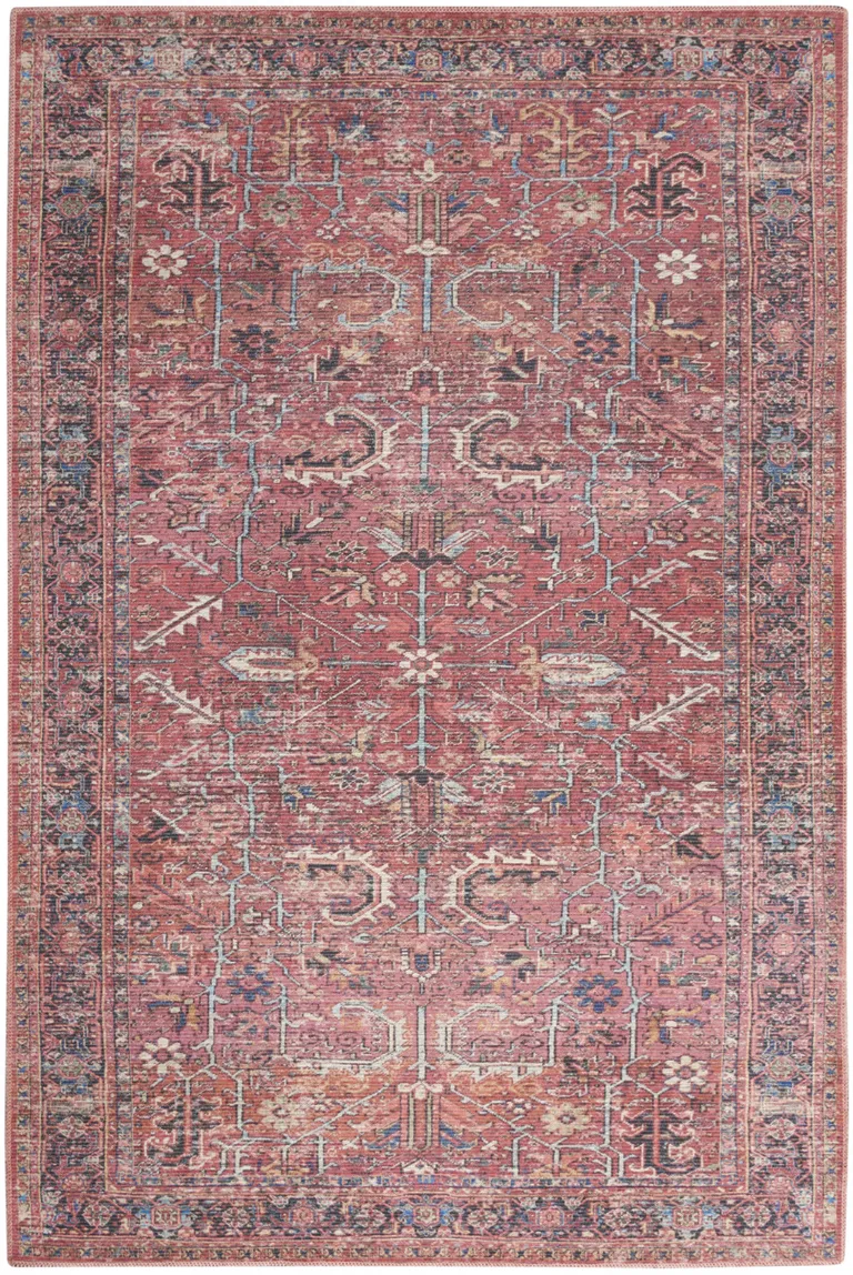 Brick Oriental Power Loom Distressed Washable Area Rug Photo 1