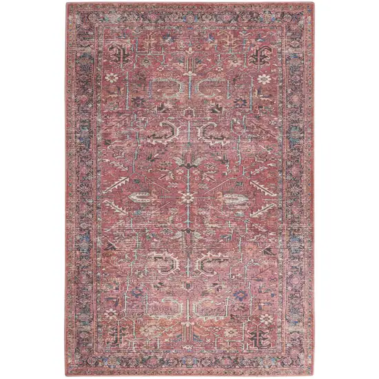 Brick Oriental Power Loom Distressed Washable Area Rug Photo 1