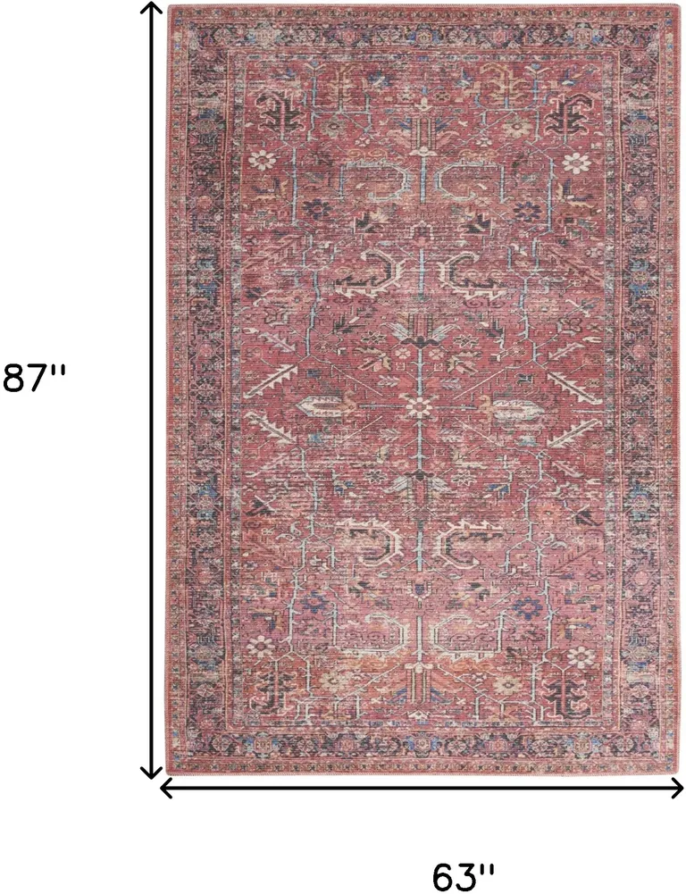 Brick Oriental Power Loom Distressed Washable Area Rug Photo 5