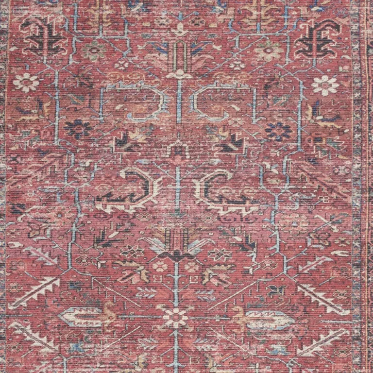 Brick Oriental Power Loom Distressed Washable Area Rug Photo 3