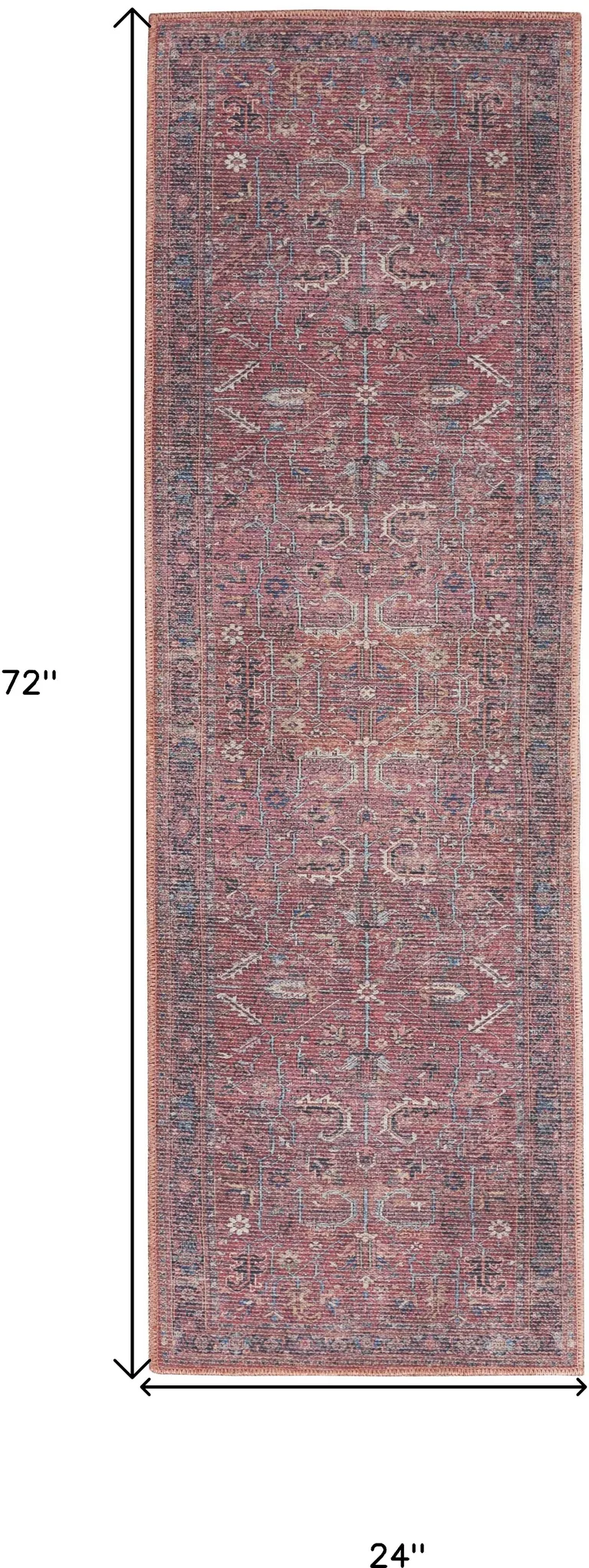 Brick Oriental Power Loom Distressed Washable Runner Rug Photo 5