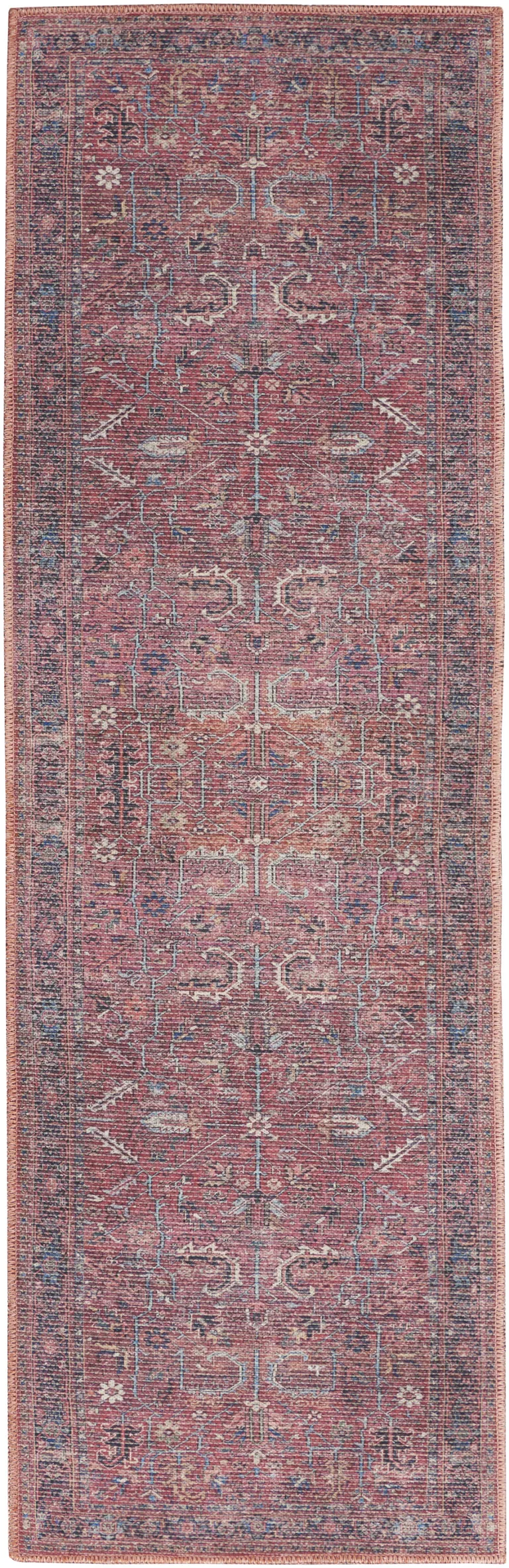 Brick Oriental Power Loom Distressed Washable Runner Rug Photo 1