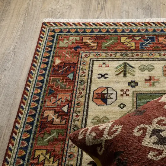 Brick Red Orange Rust Beige Gold Pale Blue Olive Navy And Black Oriental Power Loom Runner Rug With Fringe Photo 6