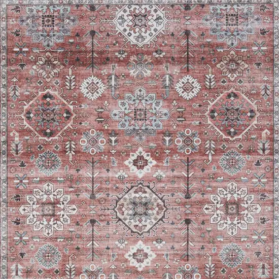 Brick Red and Black Oriental Distressed Non Skid Area Rug Photo 7