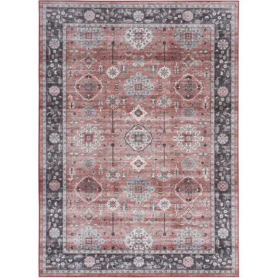 Brick Red and Black Oriental Distressed Non Skid Area Rug Photo 5