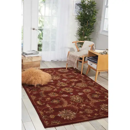 Brick Red and Orange Wool Floral Area Rug Photo 8