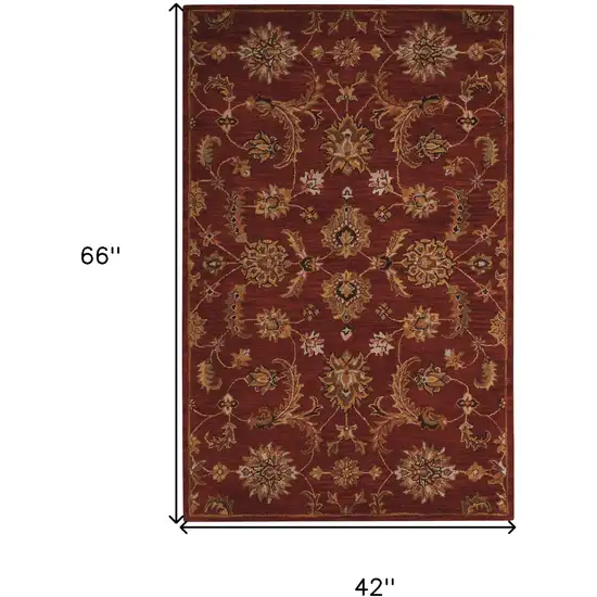 Brick Red and Orange Wool Floral Area Rug Photo 3