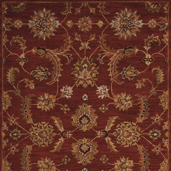 Brick Red and Orange Wool Floral Area Rug Photo 7