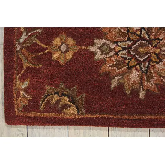 Brick Red and Orange Wool Floral Area Rug Photo 4