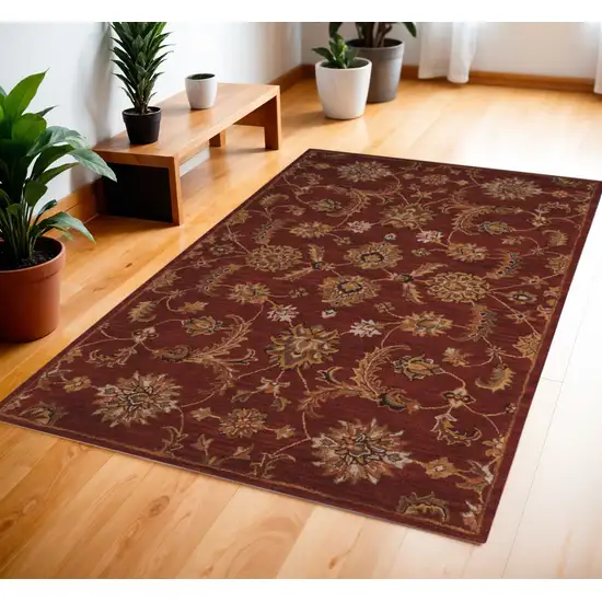 Brick Red and Orange Wool Floral Area Rug Photo 1