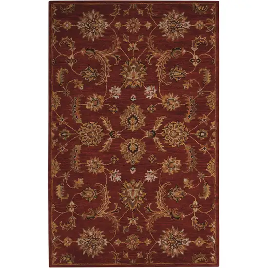 Brick Red and Orange Wool Floral Area Rug Photo 2