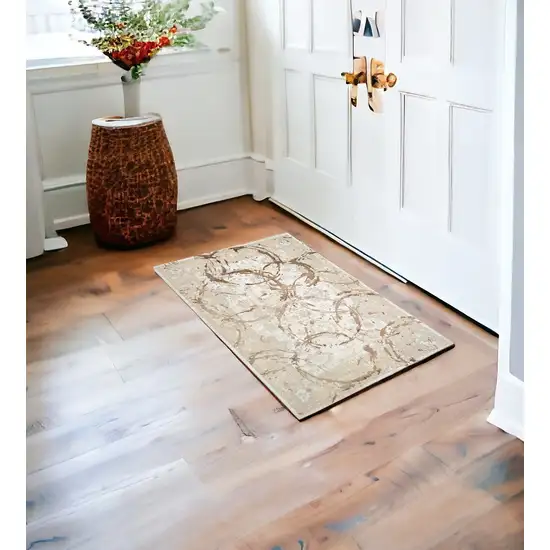 Bronze Abstract Area Rug With Fringe Photo 1