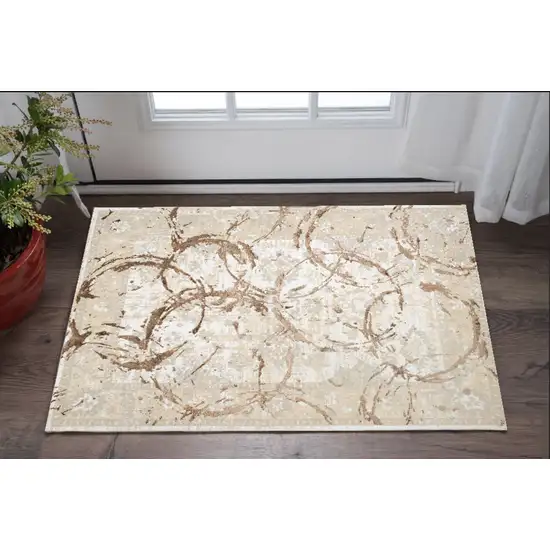 Beige and Gold Abstract Area Rug Photo 8