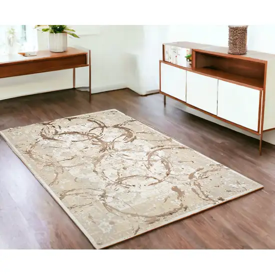 Bronze Abstract Area Rug With Fringe Photo 1