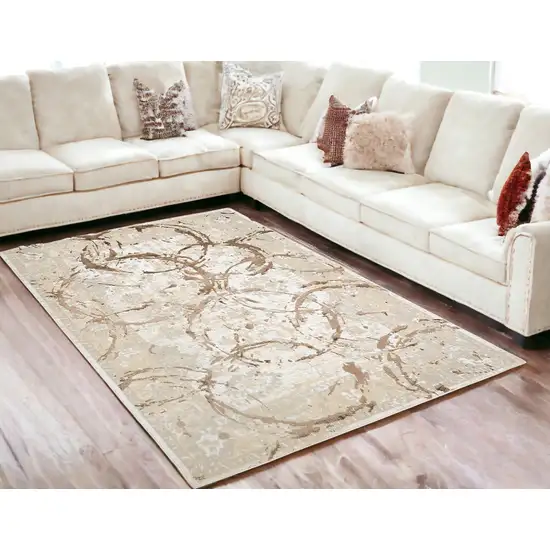 Bronze Abstract Area Rug With Fringe Photo 1