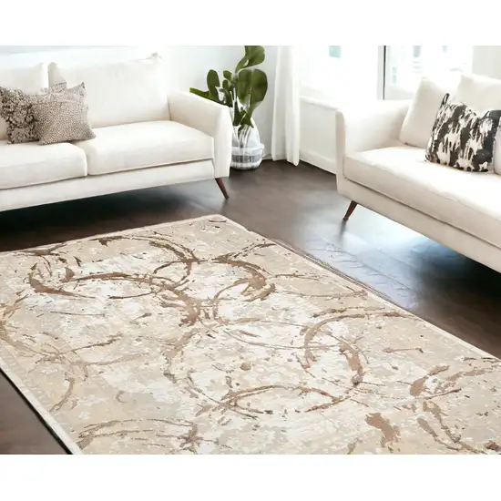 Bronze Abstract Area Rug With Fringe Photo 1