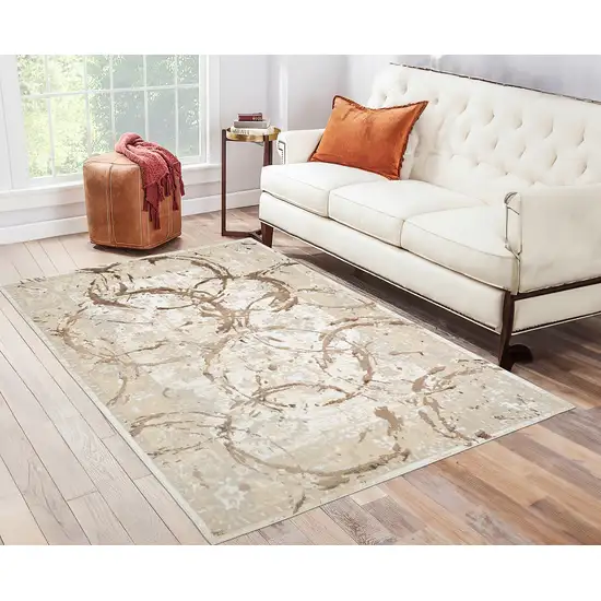 Bronze Abstract Area Rug With Fringe Photo 7