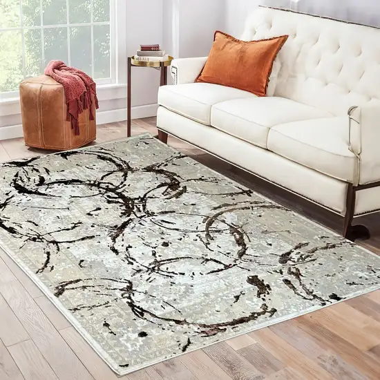 Bronze Abstract Area Rug With Fringe Photo 6