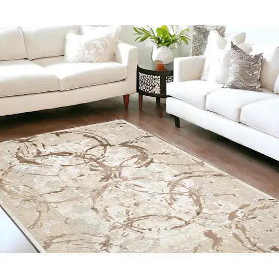 Bronze Abstract Area Rug With Fringe Photo 1