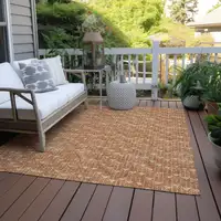 Photo of Bronze Geometric Washable Non Skid Indoor Outdoor Area Rug