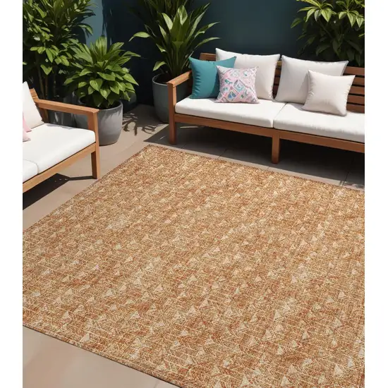 Bronze Geometric Washable Non Skid Indoor Outdoor Area Rug Photo 1