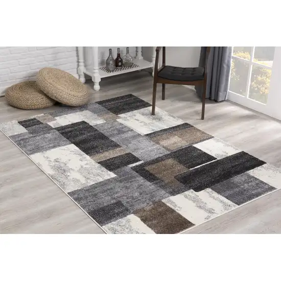 Brown Abstract Geometric Stain Resistant Area Rug Photo 7