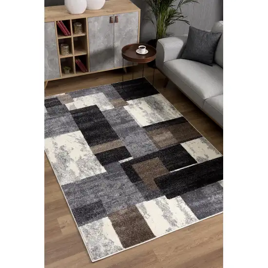 Brown Abstract Geometric Stain Resistant Area Rug Photo 6