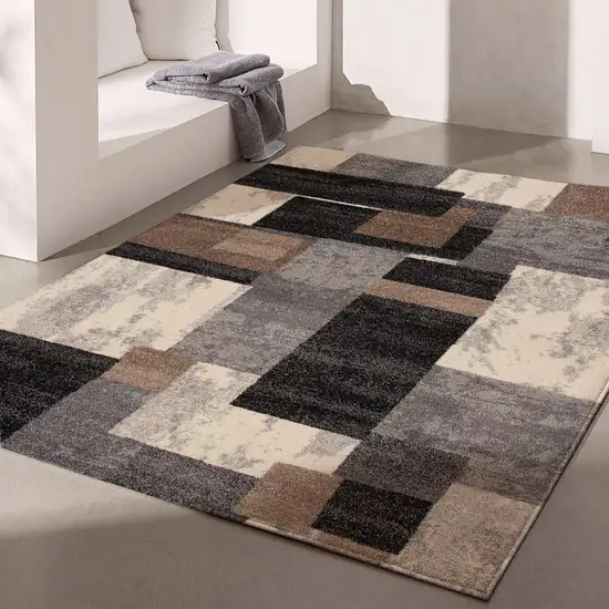 Brown Abstract Geometric Stain Resistant Area Rug Photo 2