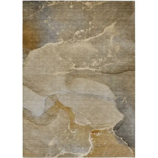 Brown Abstract Washable Indoor Outdoor Area Rug Photo 2