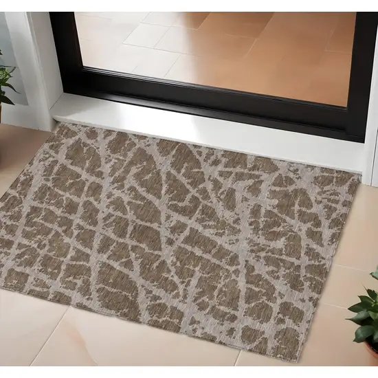 Brown Abstract Washable Non Skid Indoor Outdoor Area Rug Photo 1