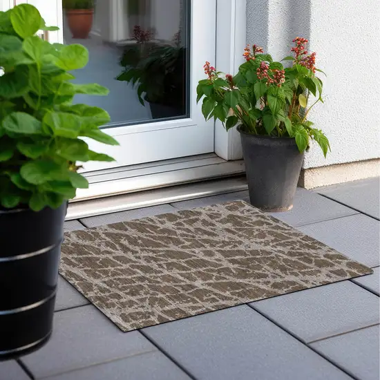 Brown Abstract Washable Non Skid Indoor Outdoor Area Rug Photo 8