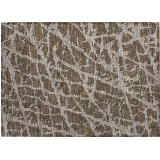 Brown Abstract Washable Non Skid Indoor Outdoor Area Rug Photo 2