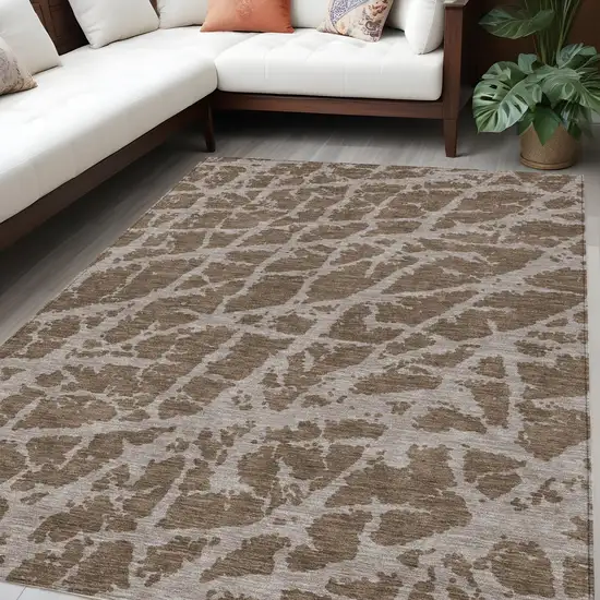 Brown Abstract Washable Non Skid Indoor Outdoor Area Rug Photo 1