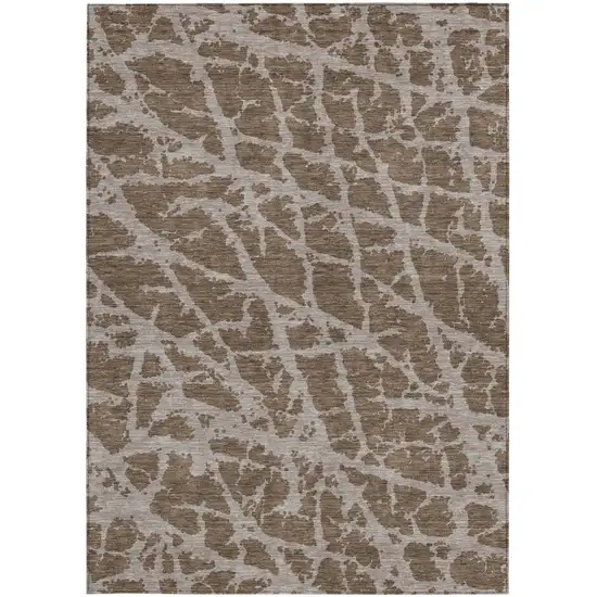 Brown Abstract Washable Non Skid Indoor Outdoor Area Rug Photo 4