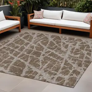 Photo of Brown Abstract Washable Non Skid Indoor Outdoor Area Rug