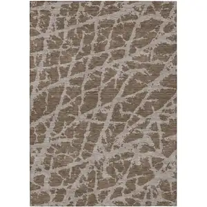 Photo of Brown Abstract Washable Non Skid Indoor Outdoor Area Rug