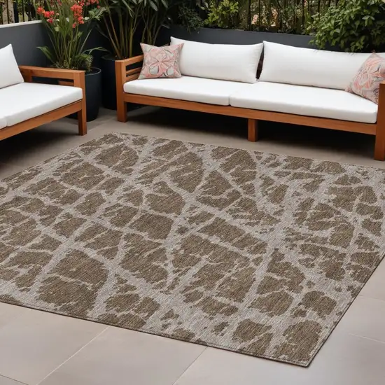 Brown Abstract Washable Non Skid Indoor Outdoor Area Rug Photo 1