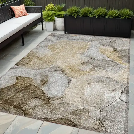 Brown Abstract Washable Non Skid Indoor Outdoor Area Rug Photo 1