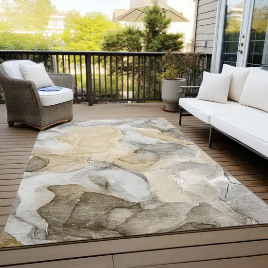 Brown Abstract Washable Non Skid Indoor Outdoor Area Rug Photo 8